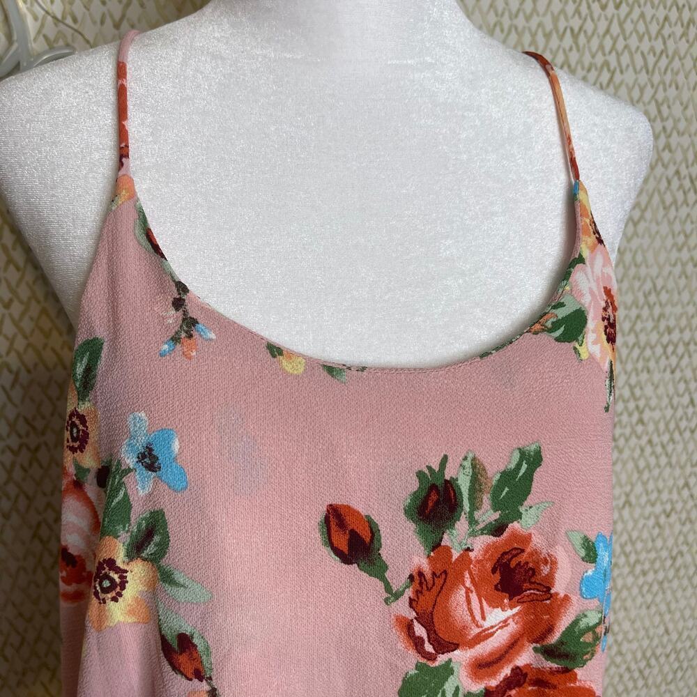 How Very Loved Pink Floral Loose Fit Ruffle Hem Racer Back Tank Top Size S - Picture 3 of 8